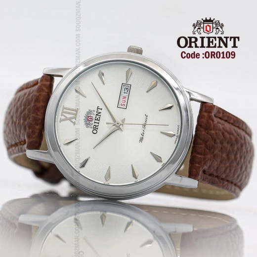 Orient for men leather brown plate black code OR0109