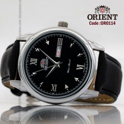 Orient for men leather black plate black code OR0114