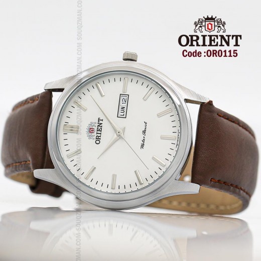 Orient for men leather brown plate white code OR0115