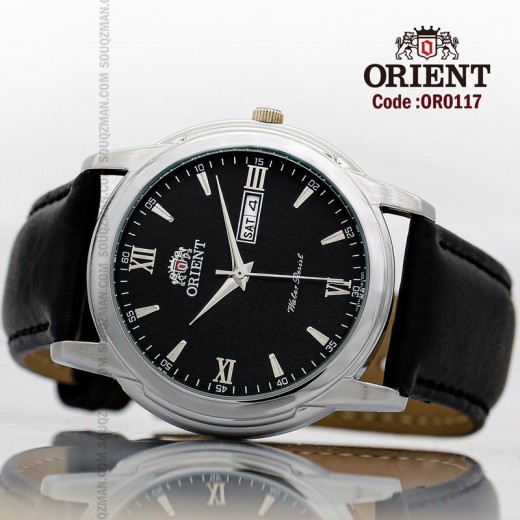 Orient for men leather black plate black code OR0117