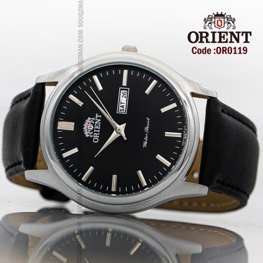 Orient for men leather black plate black code OR0119
