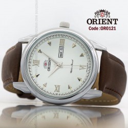 Orient for men leather brown plate white code OR0121