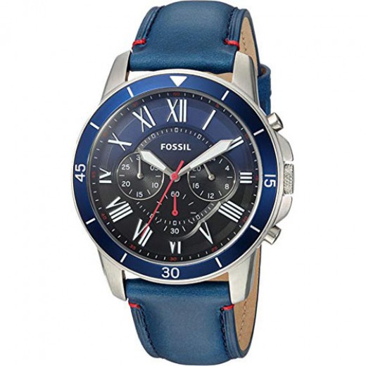 Fossil Men's Blue Dial Leather Band Watch - FS5373