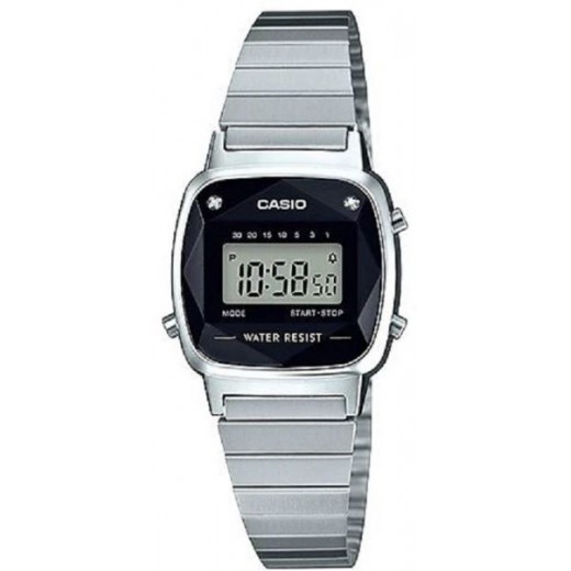 Casio Women's Digital Dial Stainless Steel Band Watch Encrusted with Diamonds - Silver, LA670WAD-1DF